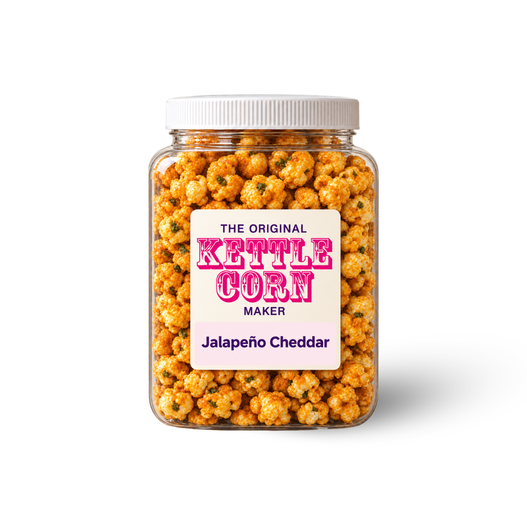 Jalapeño Cheddar one-gallon kettle corn jar