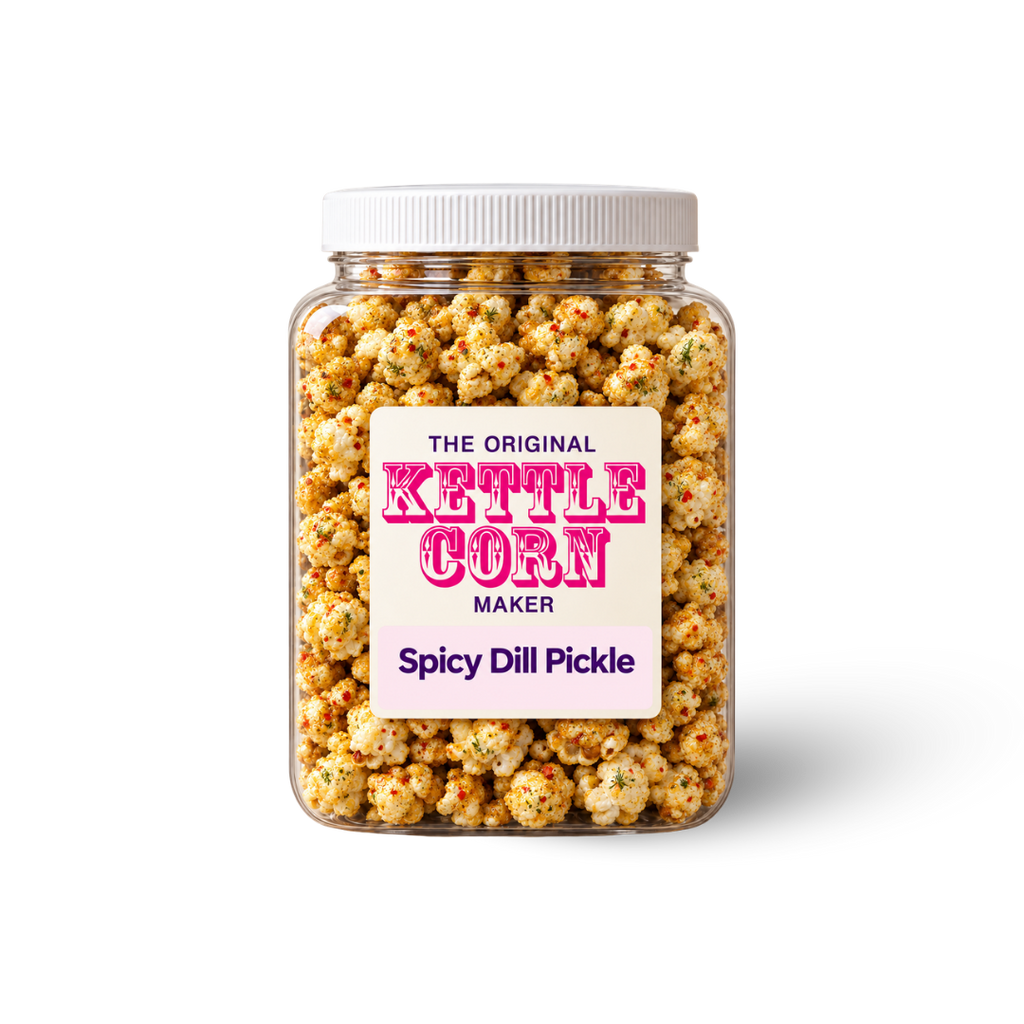 Spicy Dill Pickle one-gallon kettle corn jar