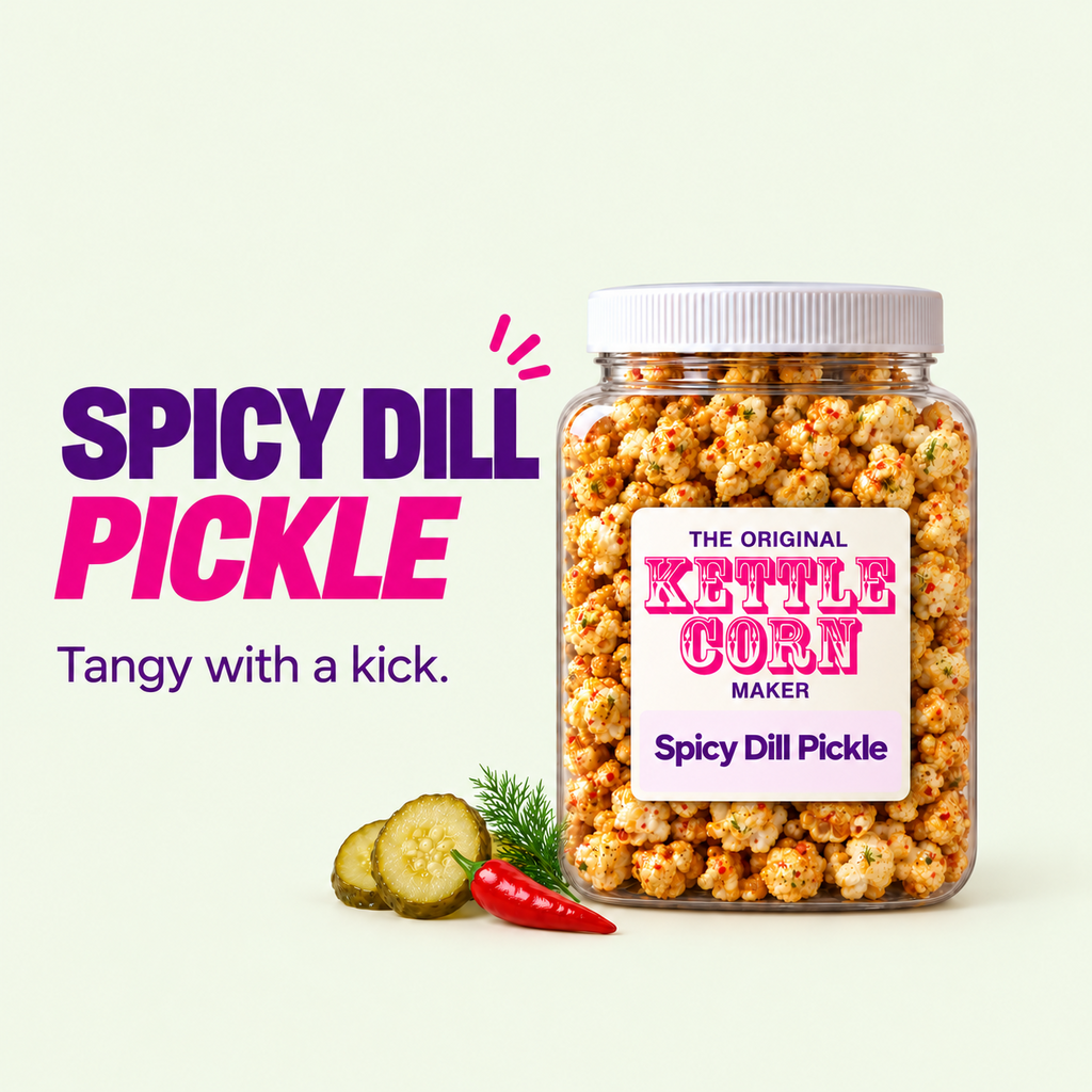 Spicy Dill Pickle kettle corn jar flavor spotlight