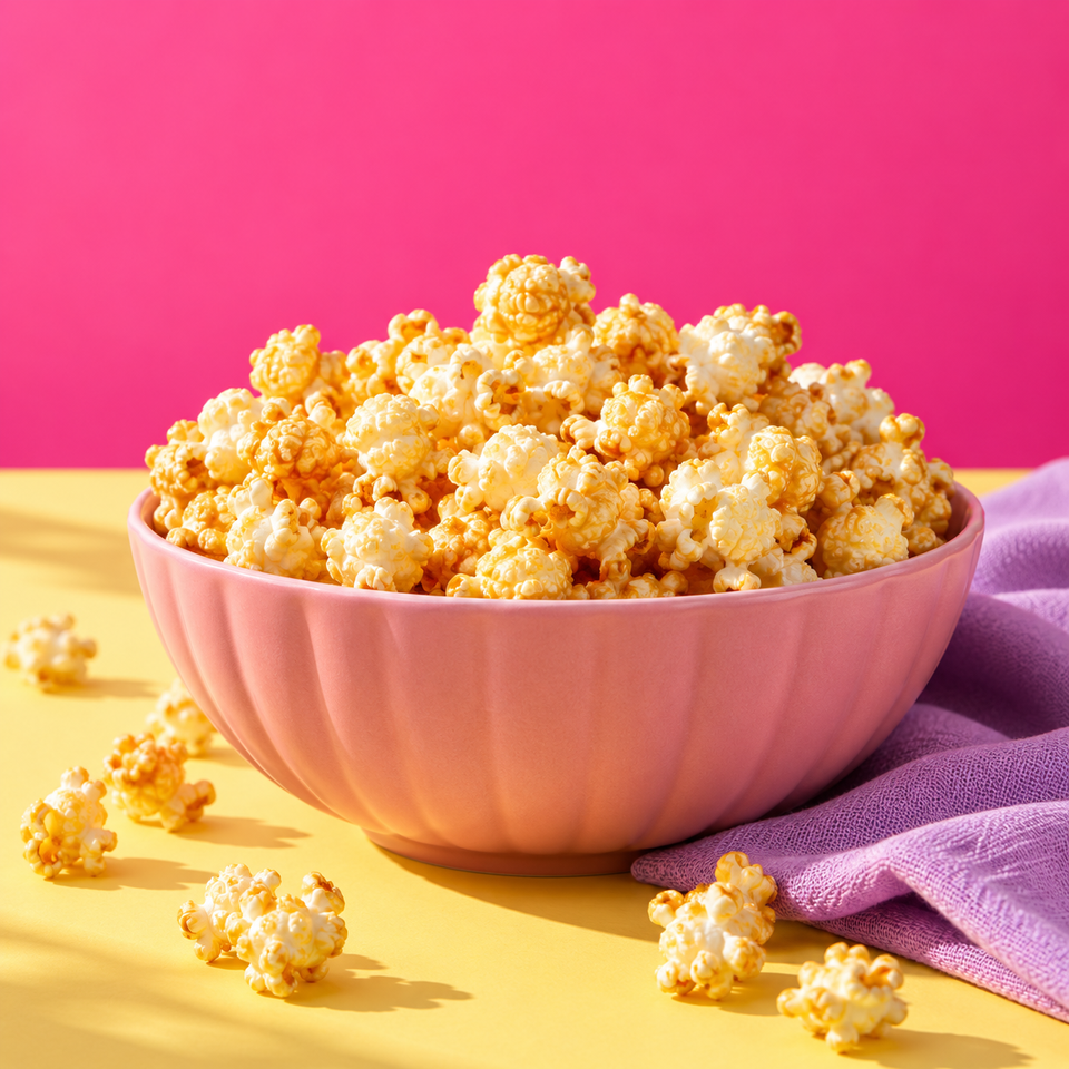 Golden popcorn in a colorful setting
